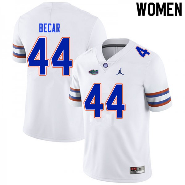 Women #44 Brandon Becar Florida Gators College Football Jersey White